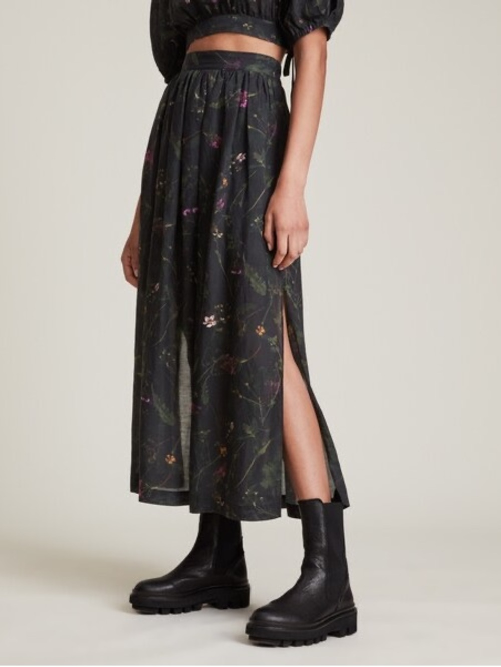 AllSaints Asta Heligan Linen Blend Skirt - Picture 1 of 12